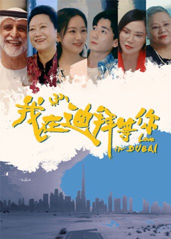 多位人物肖像与蓝色城市天际线，下方为我在迪拜等你剧名